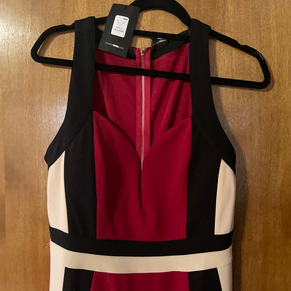 Burgundy, black and cream Fashion Nova Dress